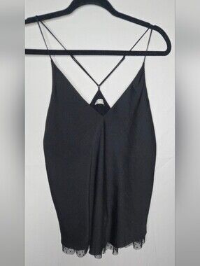 Free People Intimately FP Black Spaghetti Strap Racerback Tank Top Lace Hem S